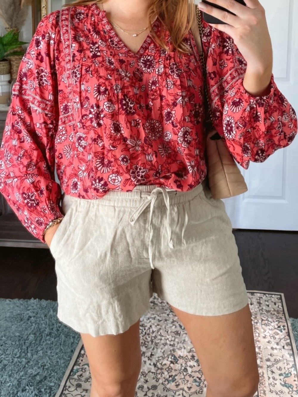 🩷 Old Navy Coral Floral V-Neck floral Tunic size L